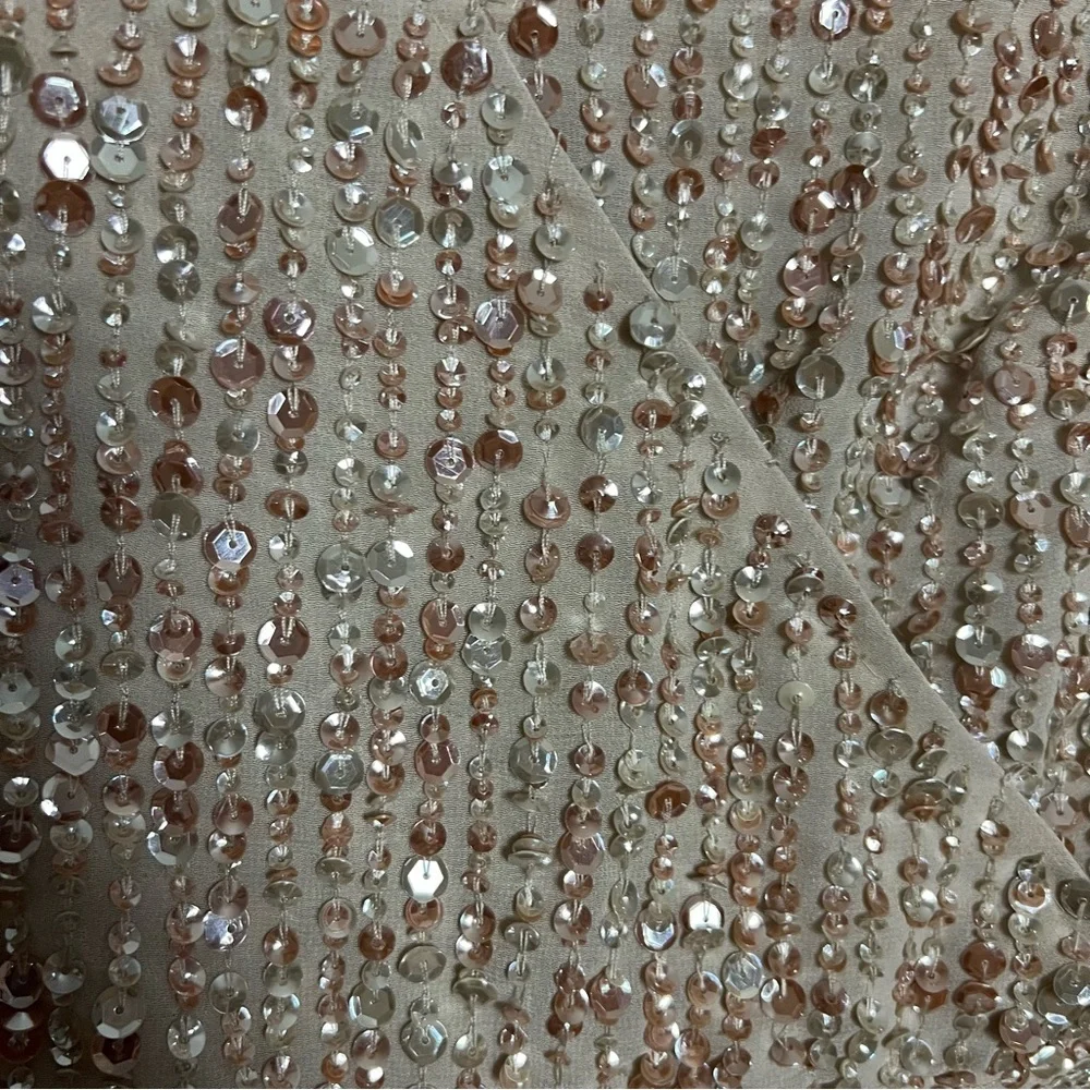 Mac Duggal Nude Sequin Long Sleeve Cocktail Midi Dress Size 4 Small - Picture 5 of 7